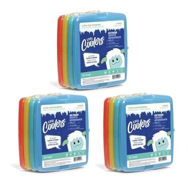 Imagem de Cool Coolers by Fit & Fresh Pacote com 4 pacotes de gelo finos, congelamento rápido, economia de espaço, sacos de gelo reutilizáveis para lancheiras ou refrigeradores, multicoloridos, 3 pacotes com 4