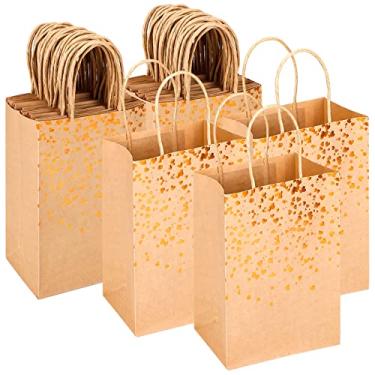 Imagem de Gabrella 15 unidades de saco de presente Kraft, sacos de papel bronzeador de coração resistente, sacos de presente com alças, sacos de papel reciclado, sacos de embrulho de presentes para festa