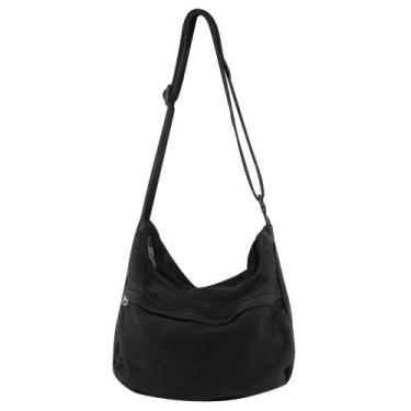 Imagem de Bolsa Messenger casual de lona, bolsa tiracolo Hobo, preta - VIWIME