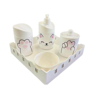 Imagem de Kit Higiene Baby Gatinha Menina c/bandeja MDF - Dóia Kids, Gatinha/Tam