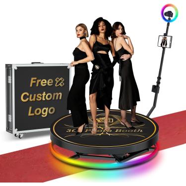 Imagem de Máquina De Cabine De Fotos 360, Logotipo De Instalação Gratuita, Plataforma De Selfie De Cabine De Câmera De Vídeo 360 Rotativa Em Câmera Lenta Automática, Cabine De Foto, 31.6''
