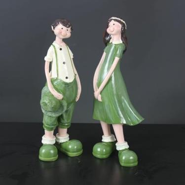 Imagem de Estátuas De Menino & Menina Em Pé Enfeites De Artesanato Em Resina Enfeites De Jardim Estátua Ao Ar Livre Para Casa, Escritório, Presentes Ao Ar Livre Para Aniversário, Natal, C