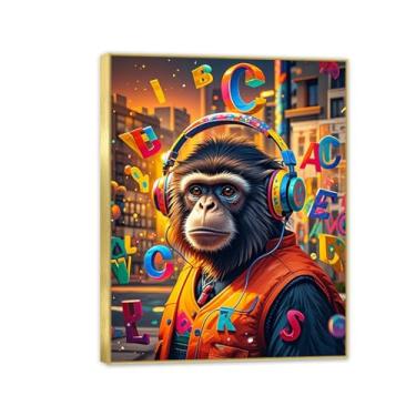 Imagem de Macaco gorila animal pintura inspiradora imagens pôsteres impressões arte macaco impressões arte grafite abstrato banksy arte de parede para sala de estar escritório decoração de parede 65 x 50 cm