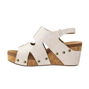 Imagem de Corkys Footwear Cunhas de salto Cut It Out de 6 cm com palmilhas de espuma de memória, fecho de velcro, design de recorte exclusivo – Essencial de outono elegante e confortável, Marfim, 36