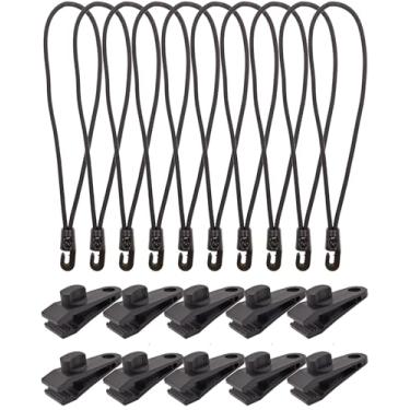 Imagem de BINCKIN Clipe de lona para serviço pesado, pacote com 20 cabos elásticos com conjunto de clipes, grampos de lona resistentes para cobertura de toldo de piscina, capa de carro (preto)