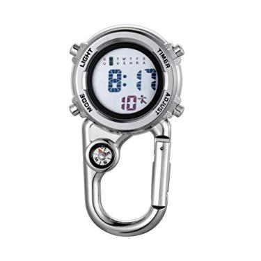 Imagem de JewelryWe Relógio masculino e feminino com clipe digital Mini Microlight Watch Mochila, fivela de cinto, relógio para escalada, médicos, enfermeiros e chefs, Redondo, preto