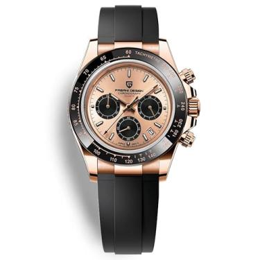 Imagem de Pagani Design PD1644 Relógio cronógrafo de quartzo masculino movimento VK63, cristal de safira, bisel arco-íris, aço inoxidável, 100 m resistente à água relógio de pulso esportivo, PD-1664-Ouro Preto