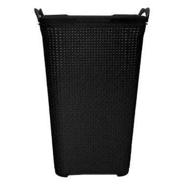 Imagem de Cesto Organizador de Roupas 50L com Tampa  Design Rattan Estilo Vime, 