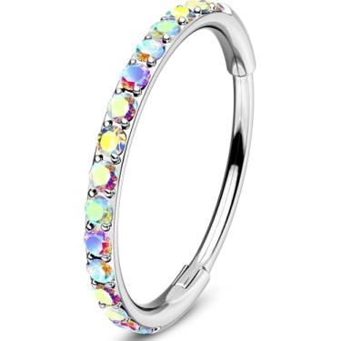 Imagem de OUFER Anéis de nariz de argola para mulheres e homens, joias de piercing de nariz de zircão AB 20G, kit de piercings de nariz de segmento articulado, anéis de lábio de septo de aço cirúrgico 316L