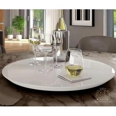Imagem de Prato Giratório em MDF e vidro fixo laqueado 60 cm, cor Branca, para Mesa, Mesa Posta, Decorativo, Servir Mesa