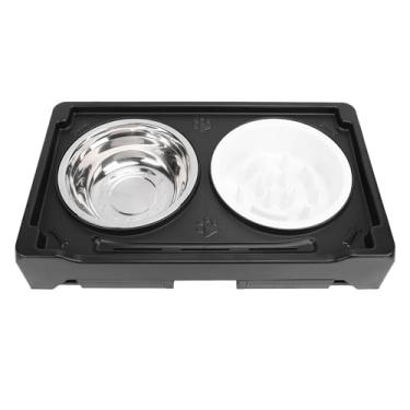 Imagem de Pet Food and Water Bowl, Hight Dog Bowl Promove a Digestão Saudável Reduz a Pressão do Pescoço Alimentador Lento Portátil Ajustável (Preto)