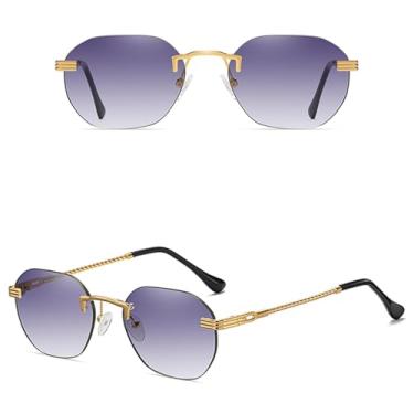 Imagem de VFDHN Óculos de sol femininos sem armação, de metal dourado, sem aro, com lentes degradê, azul, moda masculina, Uv400 (3)