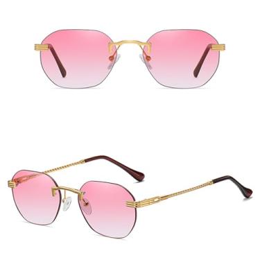 Imagem de VFDHN Óculos de sol femininos sem armação, de metal dourado, sem aro, com lentes degradê, azul, moda masculina, Uv400 (6)