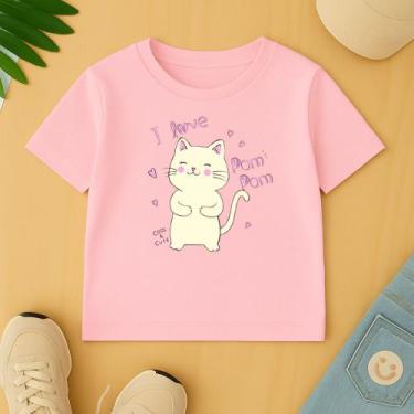 Imagem de Camiseta Algodão Infantil Estampa Gatinho I Love Pom Pom Lã Fofo Modin
