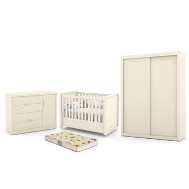 Imagem de Dormitório Tutto New 2 Portas, Cômoda 1 Porta, Berço Off White Com Colchão D18 - Matic Móveis Off White