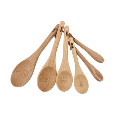 Imagem de Mewutal Conjunto de 6 colheres e colheres de medição de madeira natural, pequenas colheres de sopa de madeira, colheres de chá, colheres de café multiuso, colheres de medição retrô para ingredientes