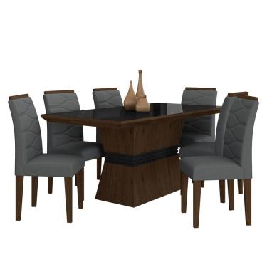 Imagem de Sala De Jantar 6 Cadeiras Nazca Imbuia/preto/cinza - Móveis Arapongas