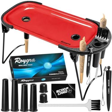 Imagem de roygra Conjunto de bandeja dobrável com carregador de cone, rolo de enchimento de cone - máquina de enrolar de metal, para tamanho king, cones de 70 mm ou 1 1/4, acessórios para fumar, 23 x 10 cm