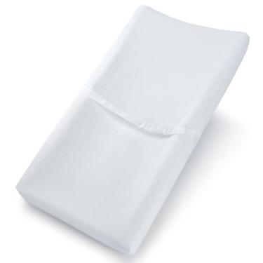 Imagem de Comfy Cubs Capa de trocador de musselina - Macia, respirável e lavável, lençol com elástico 100% algodão para conforto do bebê - Ajuste universal para trocador de bebê plano e curvo - Branco