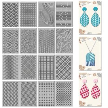 Imagem de CHGCRAFT 16 folhas artísticas tapete de textura de argila padrão ondulado e xadrez folhas de textura de argila de polímero ferramentas DIY para brincos de cerâmica máquinas de gravação de carimbos, 10