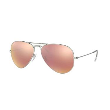 Imagem de Ray-Ban Óculos de sol aviador RB3025 Aviador grande metal unissex espelhado (armação prata fosco/lente rosa espelhada marrom 019/Z2, 58)