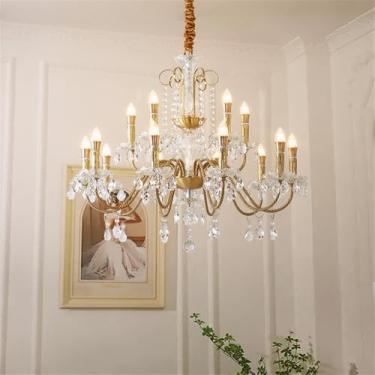 Imagem de Vela Francesa Latão Cristal Candelabro LED Luxo Americano Sala De Estar Restaurante Quarto Estudo Villa Hotel Bar Café Lâmpada Pingente (A 15 luzes)
