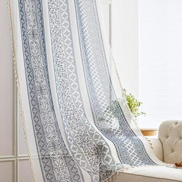 Imagem de Erbnaryx Cortinas transparentes de totem preto de 213 cm de comprimento, bordas com franjas e cortinas semitransparentes texturizadas, tratamentos de janela grande para sala de estar/quarto, 2 painéis