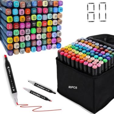 Imagem de Conjunto de Marcadores 80 Cores de Pontas Duplas, Marcadores Permanentes para Desenho, Para Crianças e Adultos, à Base de Álcool, Canetinhas Para Ilustração de Artistas (80 cores)