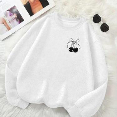 Imagem de Blusa de Frio Feminina GOLA CARECA Estamp Cherry Com Laço Delicado Fof