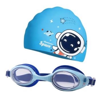 Imagem de Touca de natação infantil fofa de desenho animado com conjunto de óculos de natação de silicone antiembaçamento para mergulho equipamento de natação profissional para meninos e meninas