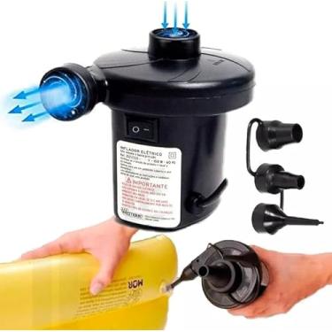Imagem de Inflador Elétrico Triplo com Função Inflar e Desinflar, Bivolt 110V/220V, Bomba Dupla Função, Bomba Pneumática Com 3 Bicos Adaptáveis, colchões, boias, piscinas, brinquedos infláveis