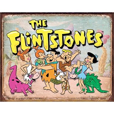 Imagem de Desperate Enterprises Flintstones Family Retro Tin Sign - Nostalgic Vintage Metal Wall Décor - Made in USA