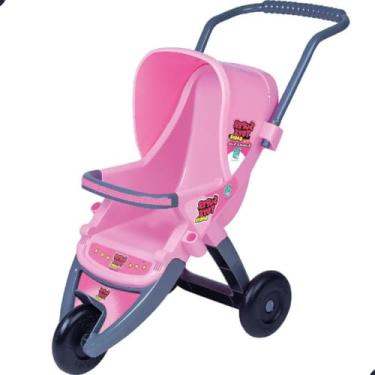 Imagem de Carrinho De Boneca Rosa C/Alça E 03 Rodas Passeio Meninas