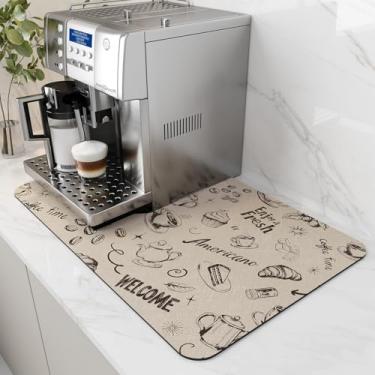 Imagem de AMOAMI Tapete De Café Para Esconder Manchas, Com Fundo Borracha, Absorvente Secar Pratos Em Bancadas Cozinha - Serve Cafeteiras E Máquinas Expresso (16 X 24, Chá Leite)