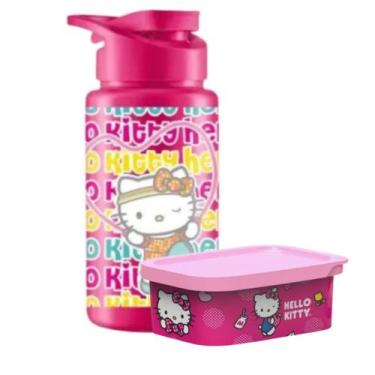 Imagem de Kit Garrafa Squeeze 500ml Hello Kitty + Organizador De Lancheira Escol