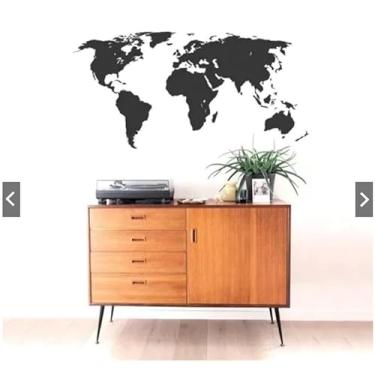 Imagem de Adesivo De Decoração Parede Vidro Madeira Mapa Mundi Mundo