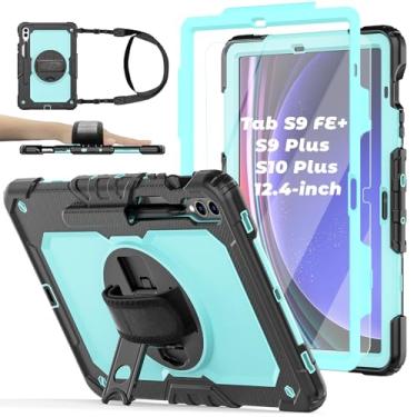 Imagem de BASE MALL Capa para tablet Samsung Galaxy Tab S10 Plus/S9 FE Plus/S9 Plus 5G de 12,4 polegadas, capa protetora à prova de choque com [protetor de tela de vidro temperado], suporte, alça de ombro e