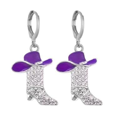 Imagem de coadipress Brincos de argola de botas ocidentais com strass para mulheres, boho, vaqueira, caubói, country, concerto, festa, chapéu, esmaltado, bota, pendurado, brincos, joias, acessórios, presente