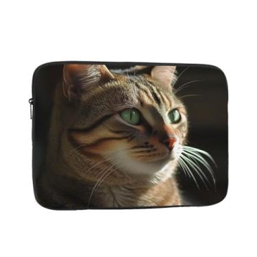 Imagem de Capa de laptop feminina para notebook com estampa de gato de olhos verdes, fina, à prova de choque, capa protetora para notebook, bolsa para laptop de 13 polegadas