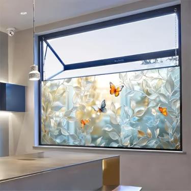 Imagem de BlissYard Película de privacidade para janela, flor, arco-íris, película anti-UV, bloqueador solar, controle de calor, adesivos removíveis de aderência estática de 99,3 × 43 cm para decoração de