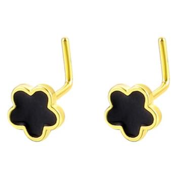 Imagem de Niaspi Anéis de nariz de flor em forma de L para mulheres, 2 peças minimalistas, pretas, florais para nariz, piercing de tragus, joias corporais modernas, Small, Cobre, Sem Pedra Preciosa