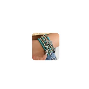 Imagem de LAKIYOYO Pulseiras vintage estilo cowgirl ocidental empilháveis turquesa boho, cabeça de boi, cacto, cruz, vaca elástica, joia, 1, Zinco, outro