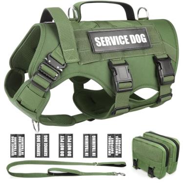 Imagem de WINSEE Peitoral tático para cães com coleira para cães, colete MOLLE de serviço com 10 adesivos para animais de estimação, arnês militar sem puxão e mochila para treinamento, caça, caminhada