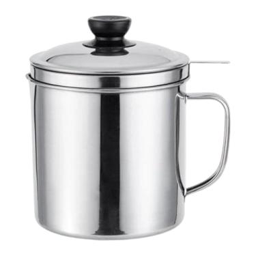 Imagem de Ioensy Pote coador de óleo de aço inoxidável 304 com filtro de malha fina, multiuso doméstico com tampa à prova de poeira, recipiente economizador de óleo, Alça Comum, Capacidade 1.4l