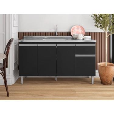 Imagem de Balcão Gabinete p/ Pia Tatiane sem tampo 150 cm AJL Móveis - Preto