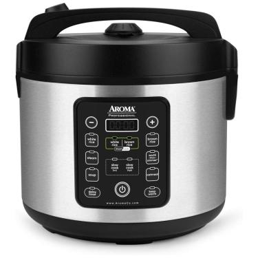Imagem de Panela de Arroz Aroma ARC-1120SBL SmartCarb, Aço Inox, 5L, 20 Xícaras (Cozido), com Pote Antiaderente, Bandeja para Vapor e Função de Slow