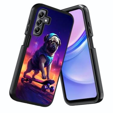 Imagem de DEHJYYIJUY Capa para Samsung Galaxy A15 5G, à prova de choque à prova de poeira/queda, 3 camadas, resistente, capa protetora robusta para Samsung Galaxy A15 5G 2024, fofo Pug jogando skate