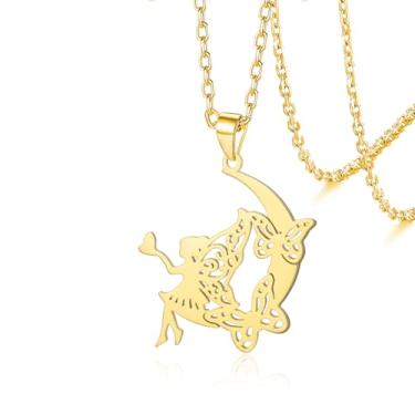 Imagem de VASSAGO Colar de fadas para adolescentes em aço inoxidável com pingente de borboleta e lua, presente para mulheres, filha, irmã, Adjustable, Aço inoxidável, Sem Pedra Preciosa