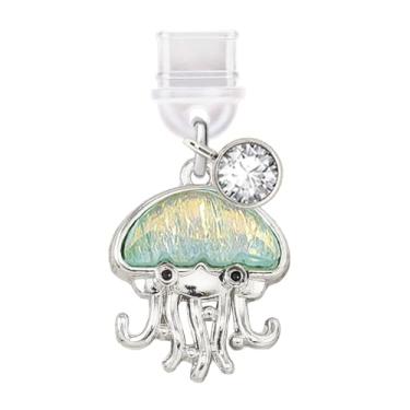 Imagem de ELISE & FONDA TP763 Porta de carregamento tipo C plugue antipoeira pequeno cristal água-viva pingente de celular para iPhone 15/16/Samsung/OnePlus/Xiaomi/oppo telefones Android (verde)