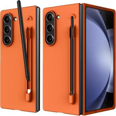 Imagem de Capa para Samsung Z Fold 5 com toque de pele de luxo para PC, com suporte para S Pen e compartimento para caneta stylus (para Samsung Z Fold 5/Laranja)